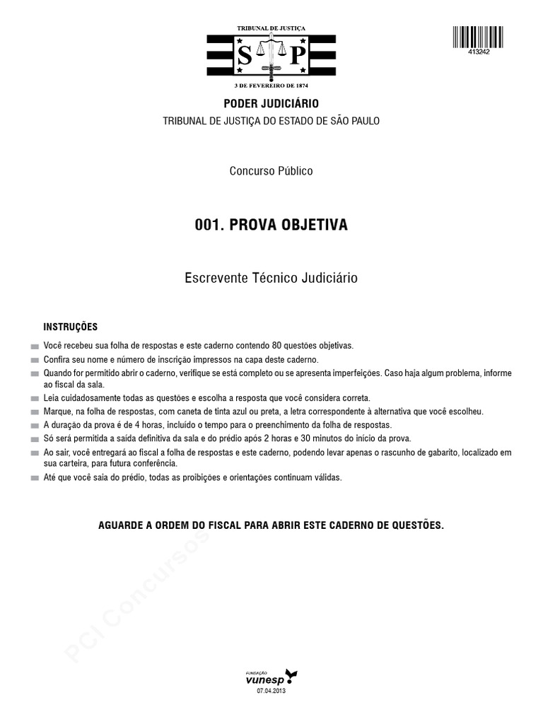 Prova Objetiva Escrevente TJSP 2023 | PDF | Hipertexto