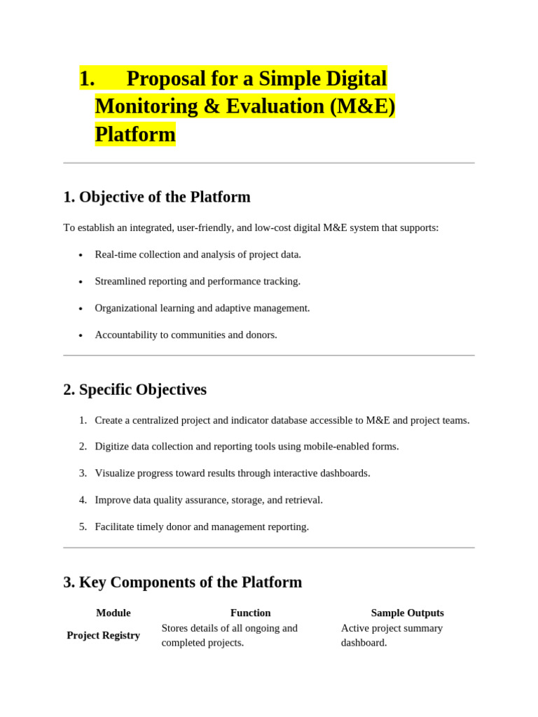 Digital Monitoring & Evaluation Platform Proposal | PDF | Usability ...