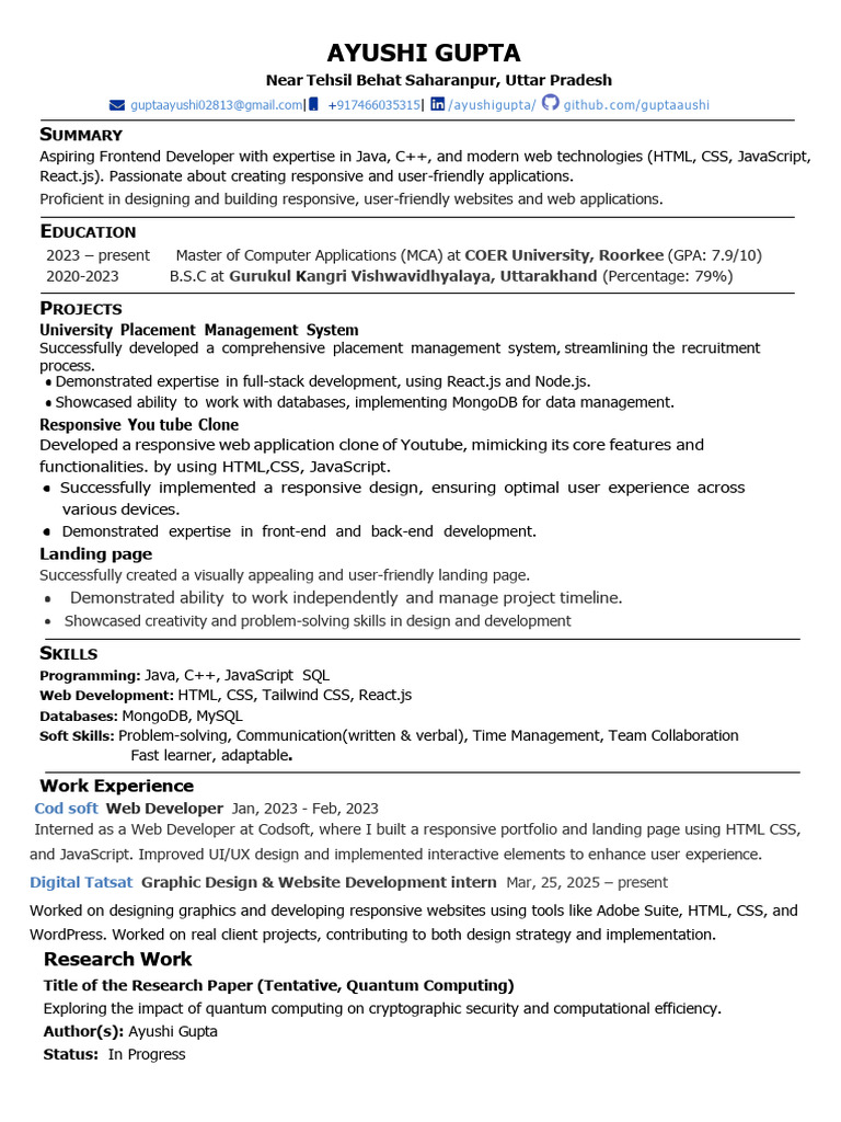 Aspiring Frontend Developer Profile | PDF | Web Development | Internet