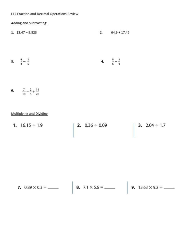 L12 Fraction and Decimal Operations Guide | PDF