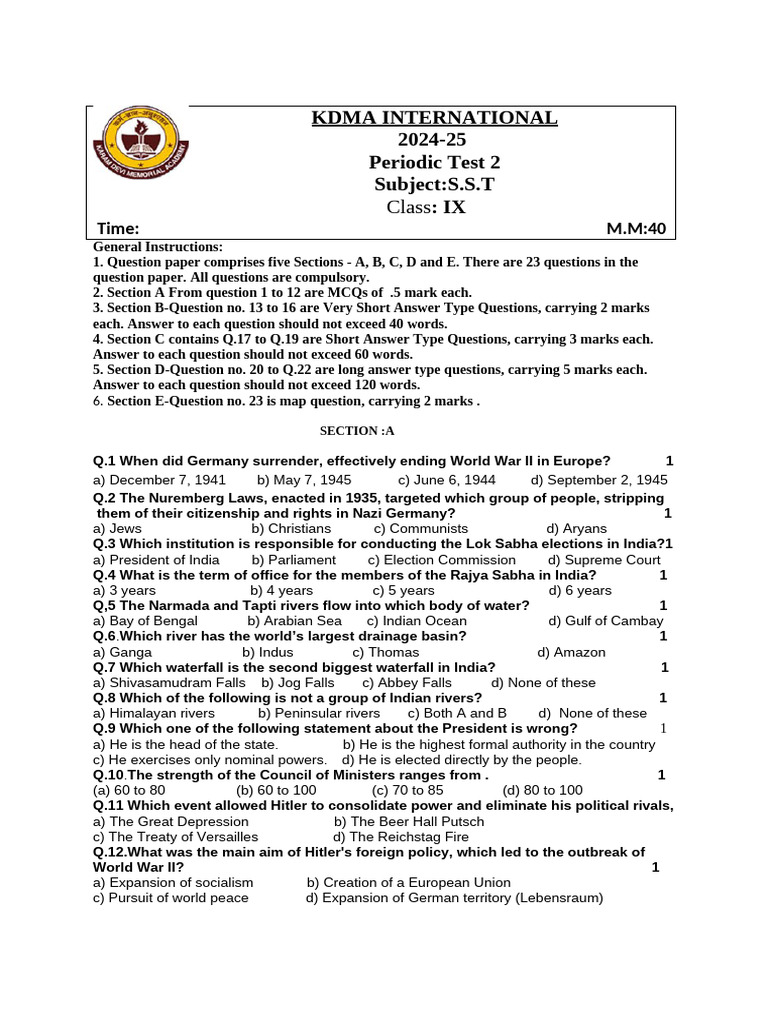 9TH SST PT 2 2024-25 | PDF | Nazi Germany | Nazism