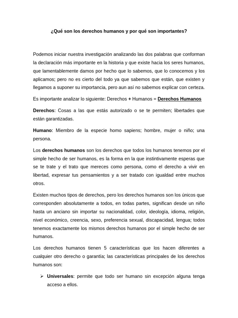 Importancia de los Derechos Humanos | PDF | Derechos humanos | Derechos