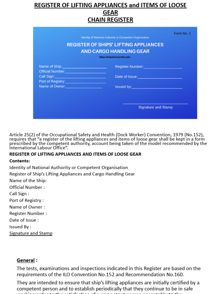 Chain Register - Register of Lifting Appliances and Items of Loose ...
