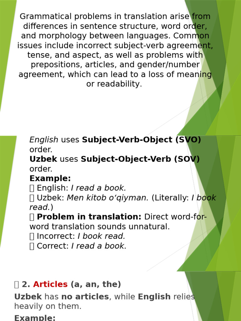 Grammatical Translation Issues: English vs. Uzbek | PDF | English ...