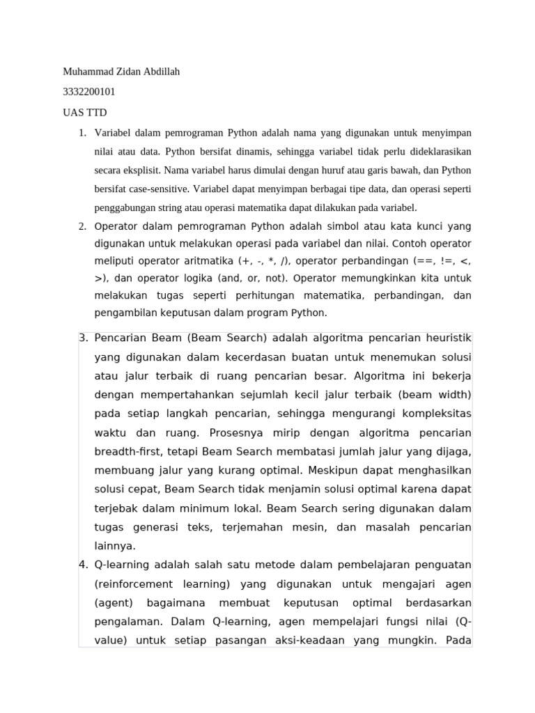 Muhammad Zidan Abdillah - 3332200101 - UAS TTD | PDF