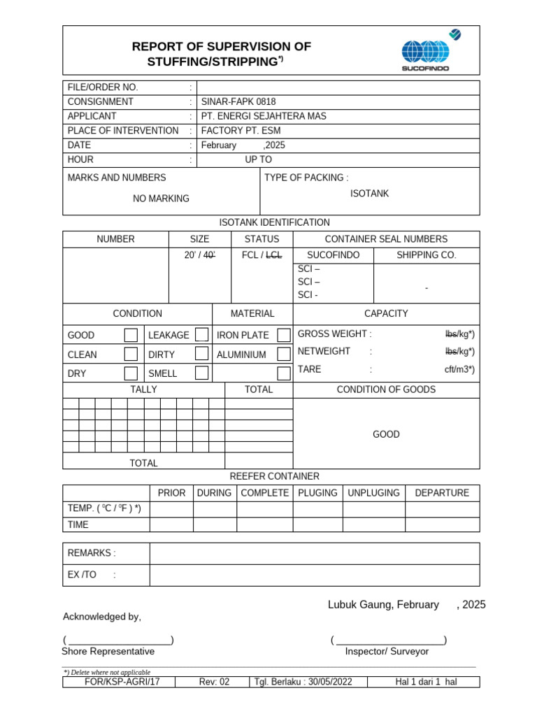Report of Supervision of Stuffing Stripping Rev 02 | PDF