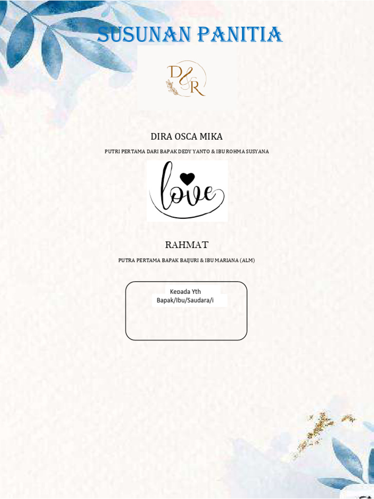 Susunan Panitia Acara Dira & Rahmat | PDF