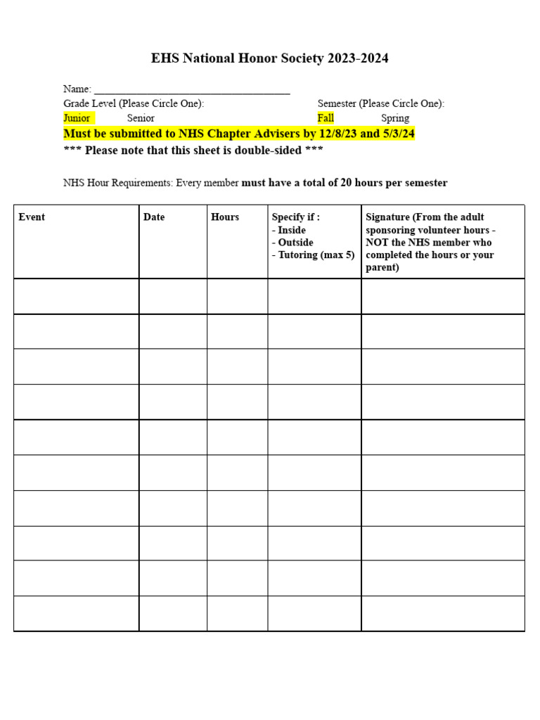 NHS Hour Submission Requirements | PDF
