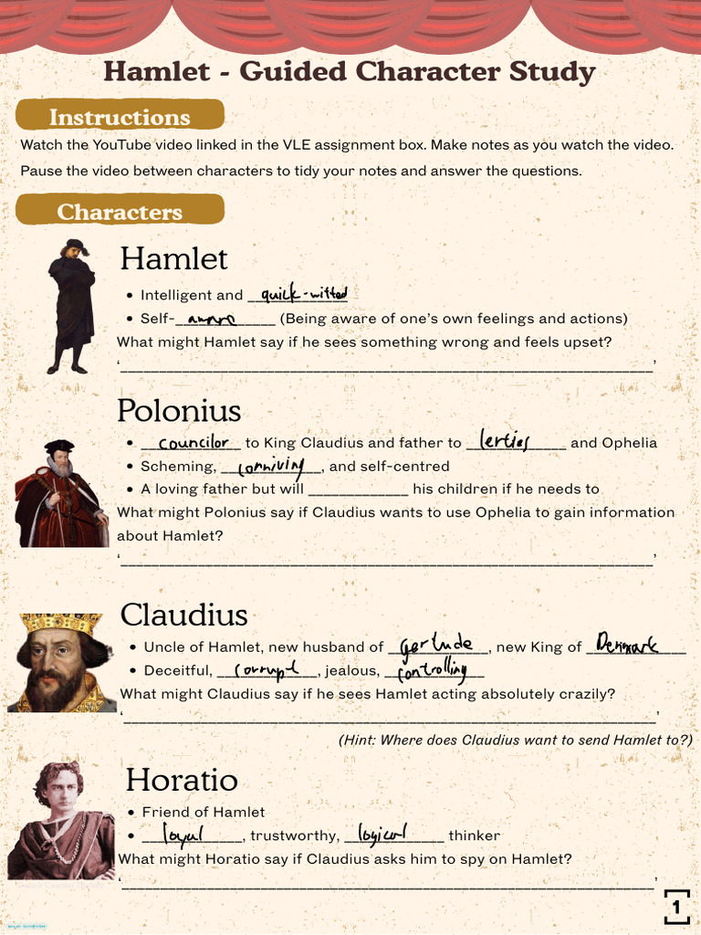 Hamlet Character Study Guide | PDF | Hamlet | Plays Based On European ...