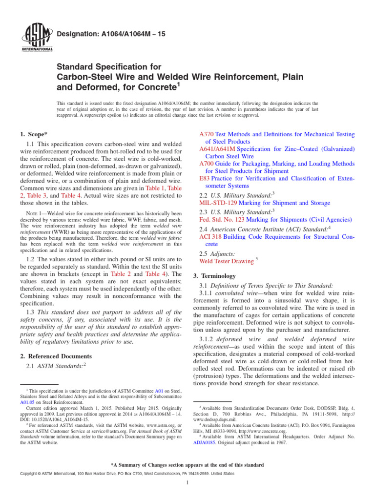 Carbon-Steel Wire Reinforcement Standards | PDF | Yield (Engineering ...