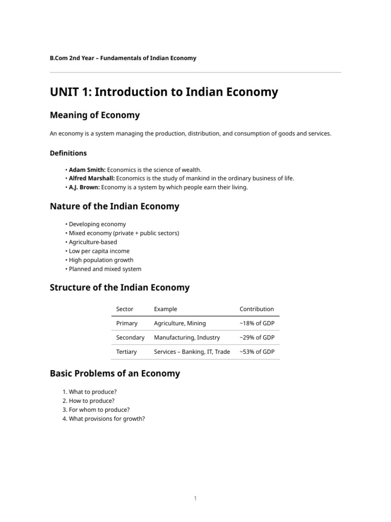 Fundamentals Indian Economy Notes | PDF | Economy Of India | Economies