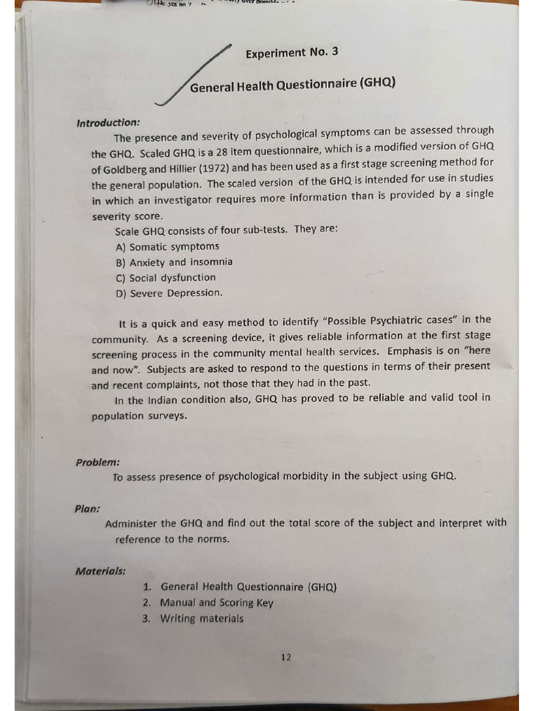 GHQ Scale | PDF