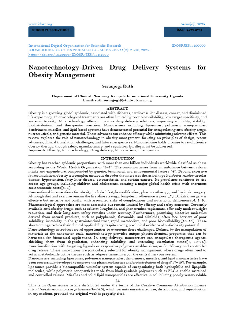 Nanotechnology in Obesity Drug Delivery | PDF | Nanomedicine | Small ...