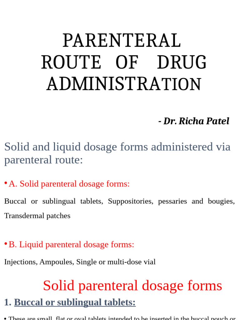 Parenteral Drug Administration Guide | PDF | Intravenous Therapy ...