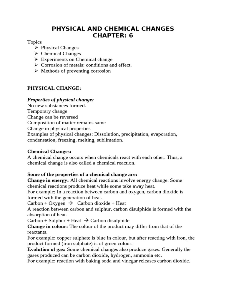 Physical and Chemical Changes Explained | PDF | Rust | Chemical Reactions