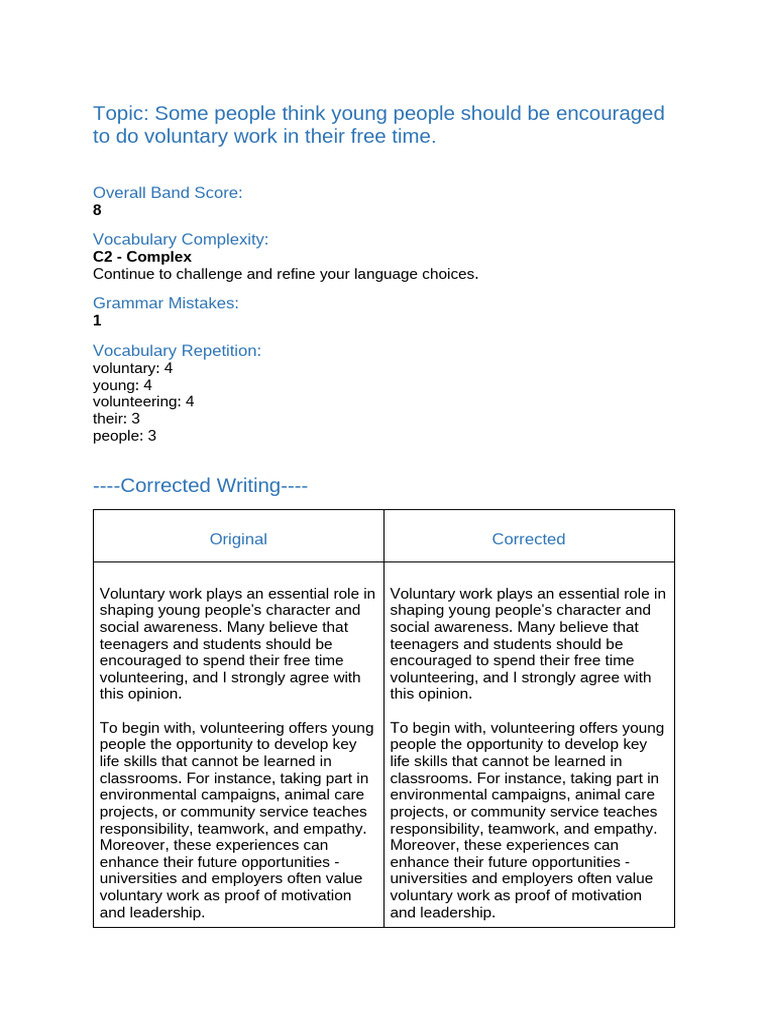 Writing Assessment | PDF | Volunteering | Vocabulary