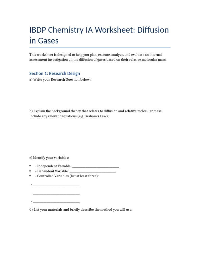 IA Student Worksheet Diffusion | PDF