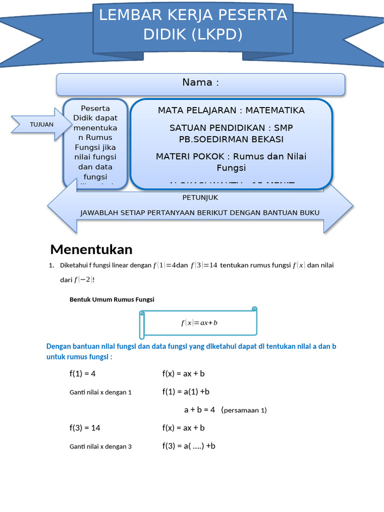 Rumus Fungsi Linear f(x) dan Nilai f(-2) | PDF