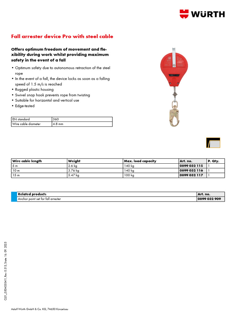Fall Arrester Device Pro Specifications | PDF