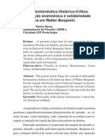 WALTER BENJAMIN. Nova Hermenêutica Histórico-crítica= revolução anamnésica e solidariedade histórica em Walter Benjamin