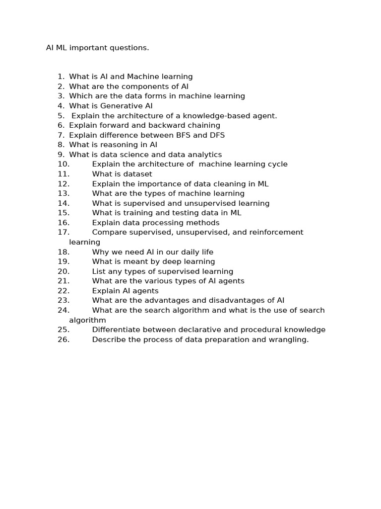 Key AI and Machine Learning Questions | PDF