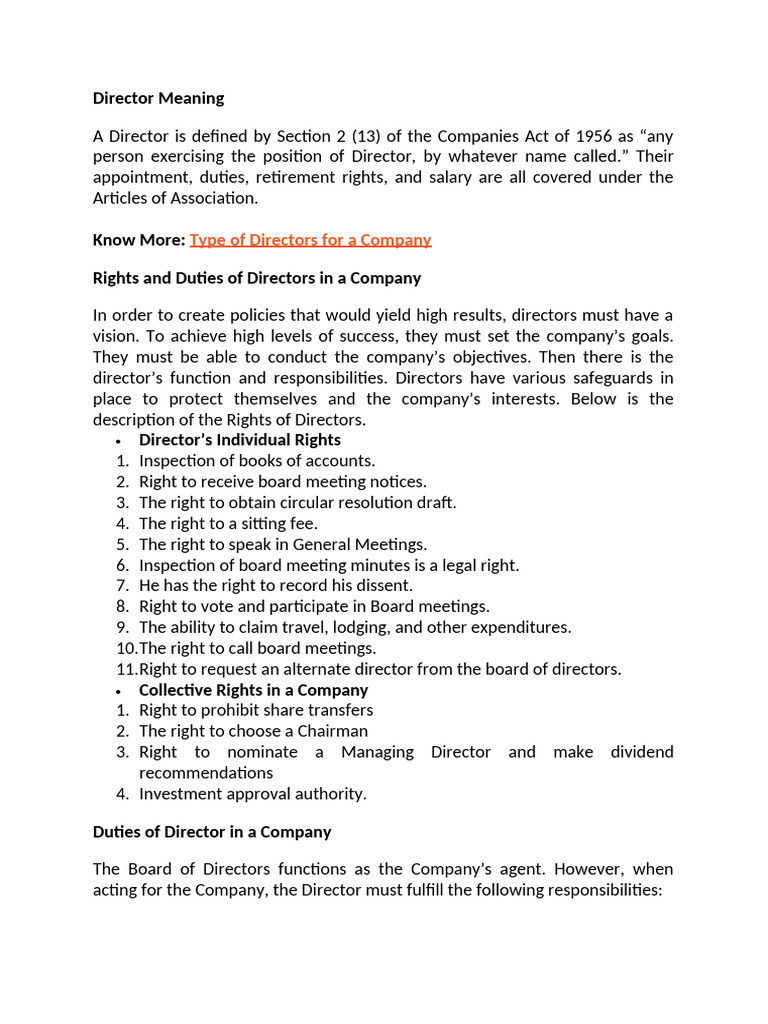 Understanding Directors' Rights and Duties | PDF | Board Of Directors ...