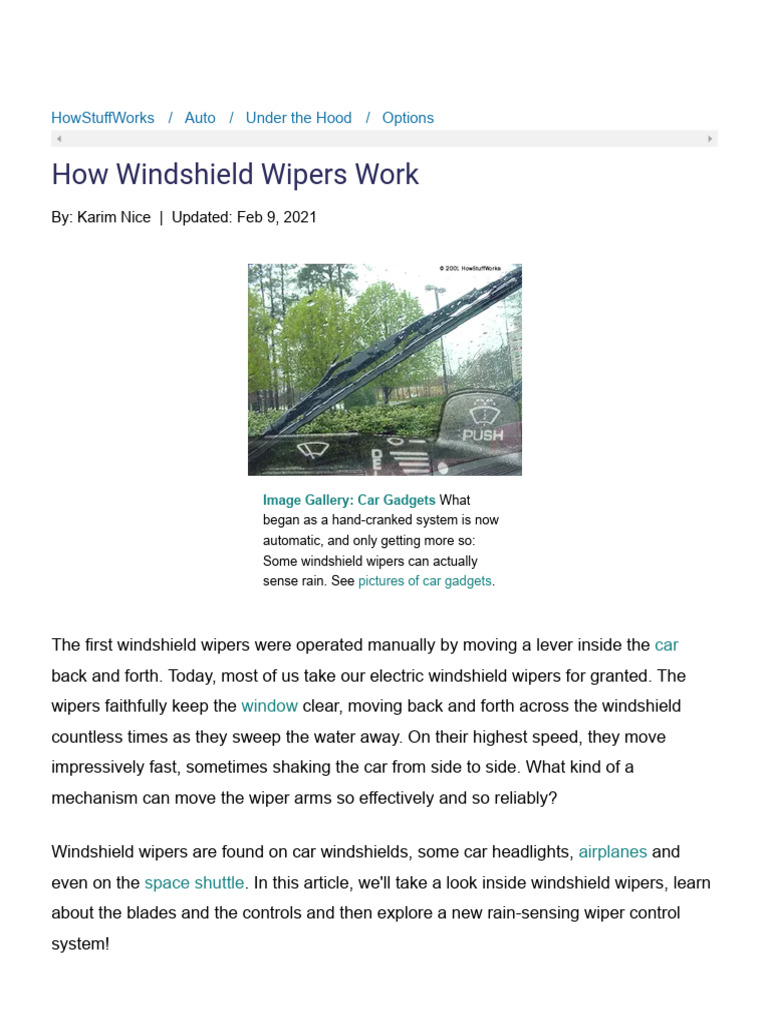 How Windshield Wipers Function Explained | PDF | Automotive Industry ...