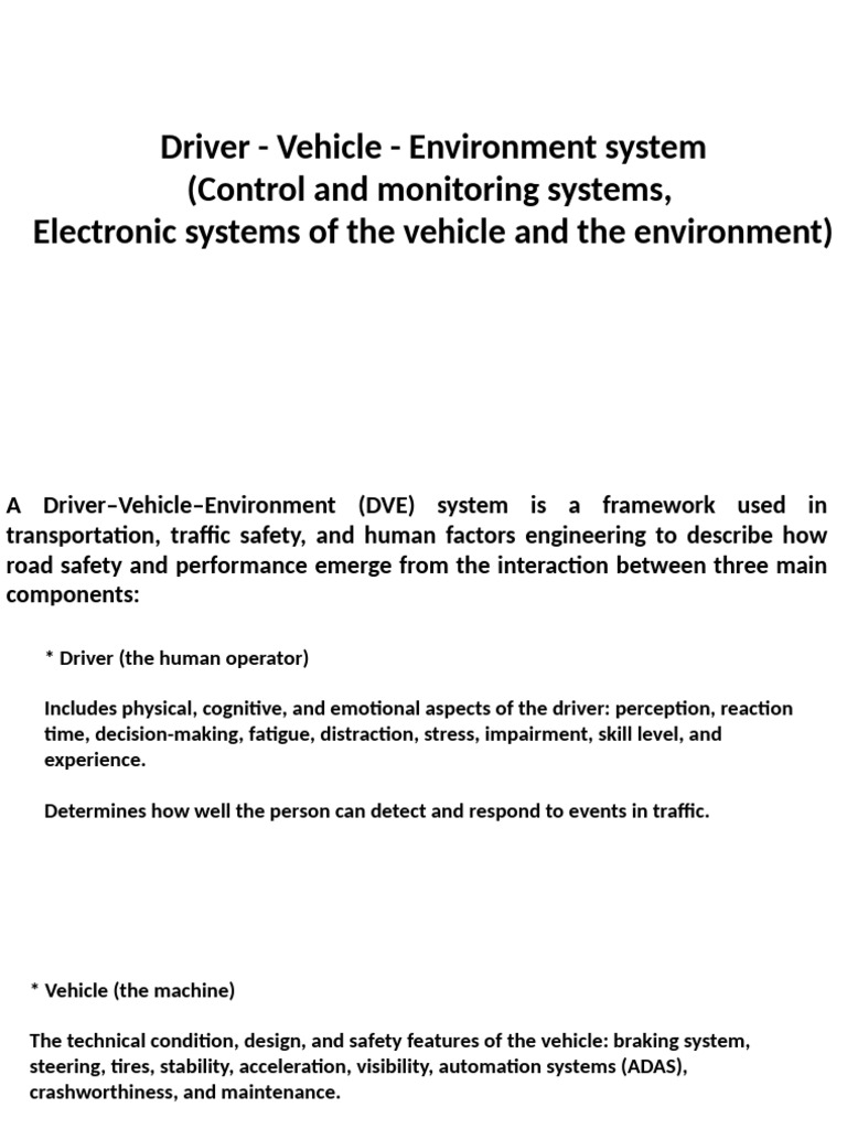 Driver - Vehicle - Environment System | PDF | Automotive Industry ...