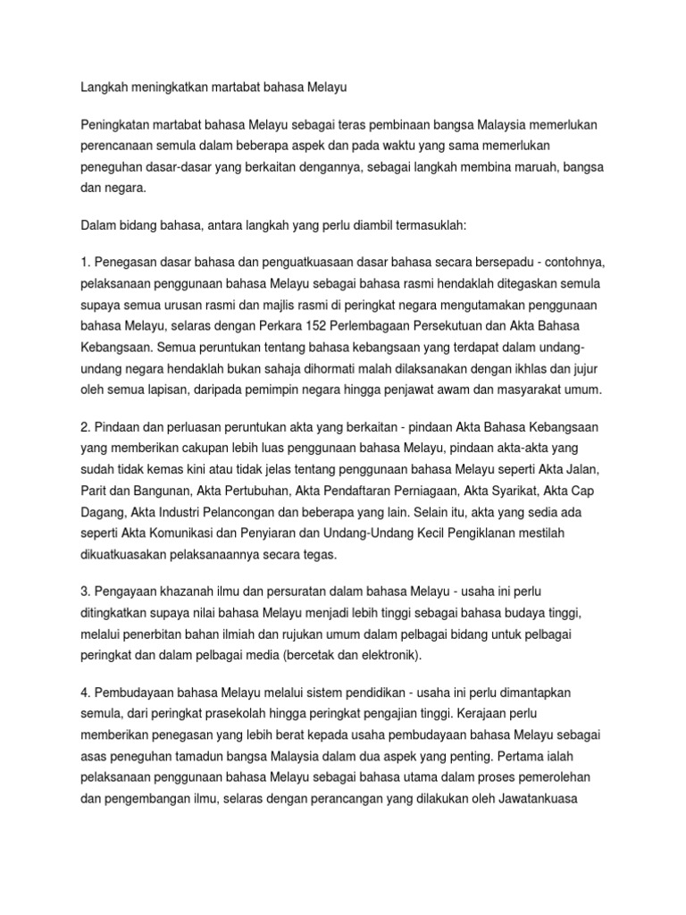 Langkah Meningkatkan Martabat Bahasa Melayu Pdf