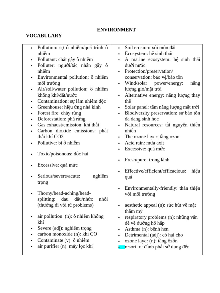 Environmental Vocabulary and Issues | PDF | Climate Change | Air Pollution