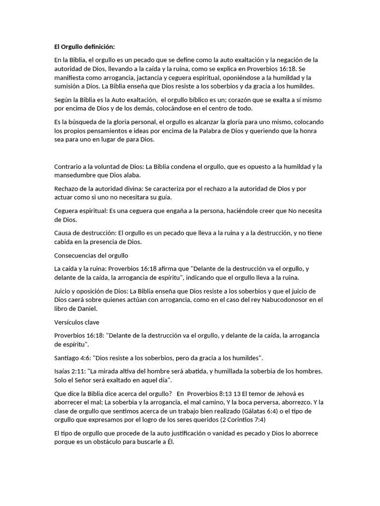 El Orgullo en la Biblia: Pecado y Consecuencias | PDF | Epístola a los ...