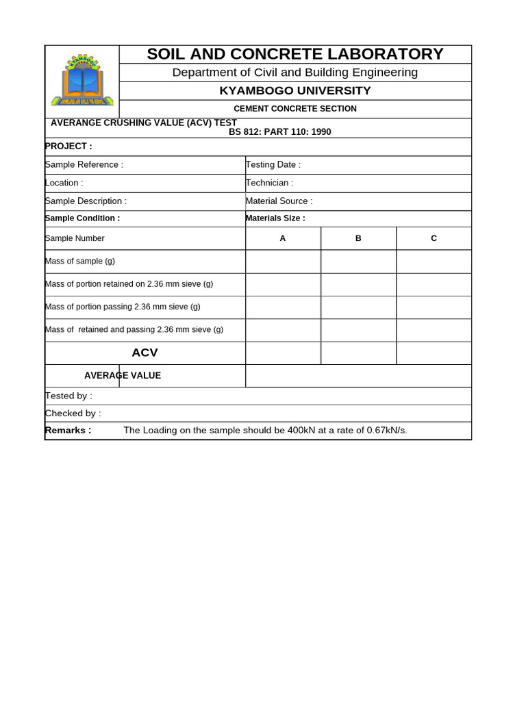 ACV Test Procedure for Concrete Samples | PDF