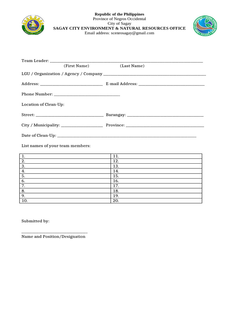 Sagay City Clean-Up Event Form | PDF | Chess Openings | Chess