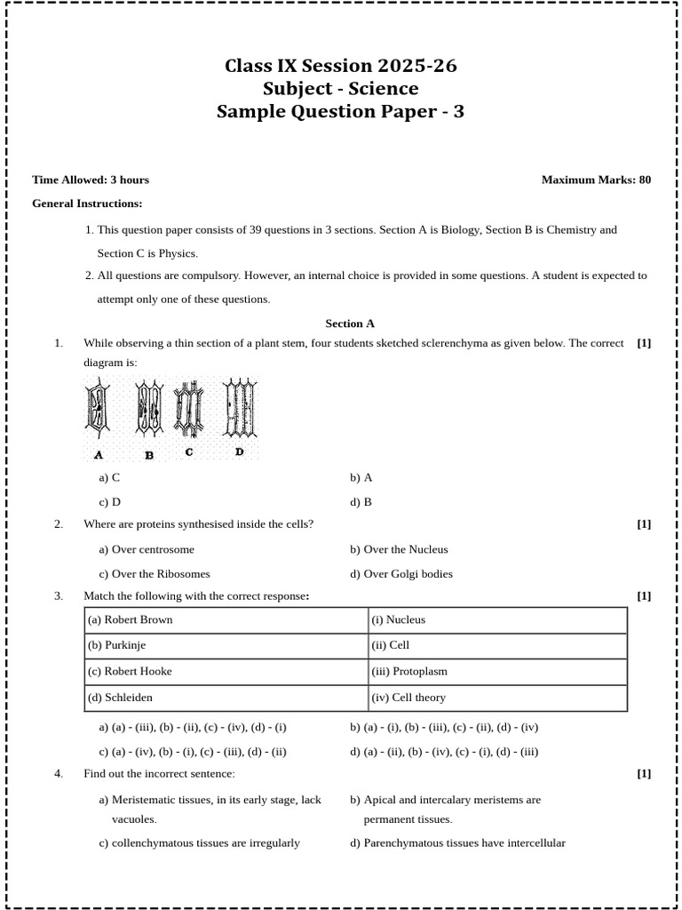 Class IX Science Sample Question Paper | PDF | Atoms | Mixture