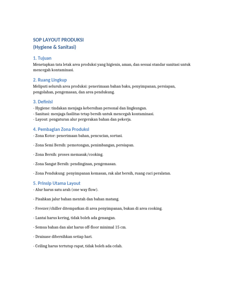 SOP Layout Produksi Higienis dan Aman | PDF