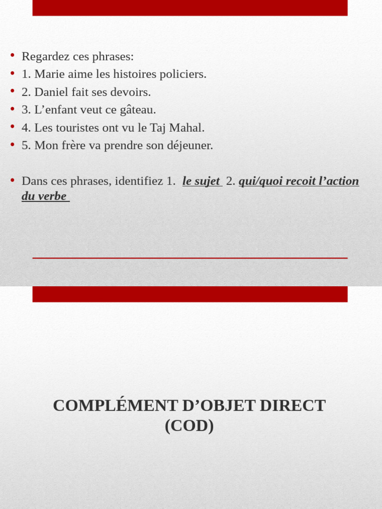 Identification et Remplacement du COD | PDF | Verbe | Complément d'objet