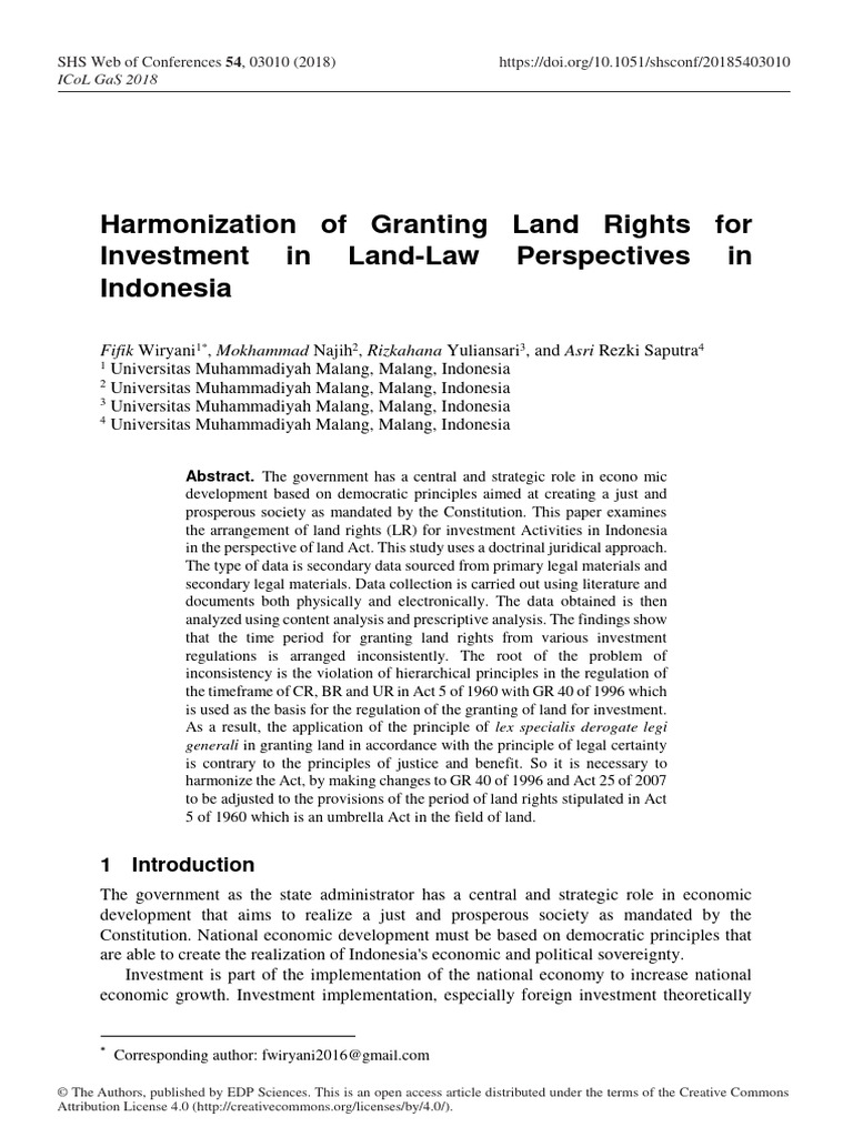 Harmonization of Granting Land Rights Fo | PDF | Foreign Direct ...
