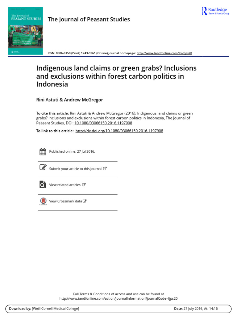 (PAPER) Rini Astuti and Andrew Gregor - Indigenous Land Claims or Green ...