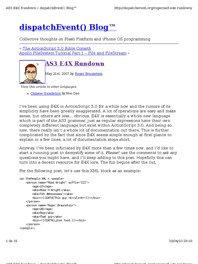 AS Con XML (E4X) | PDF | Xml | Computer Programming