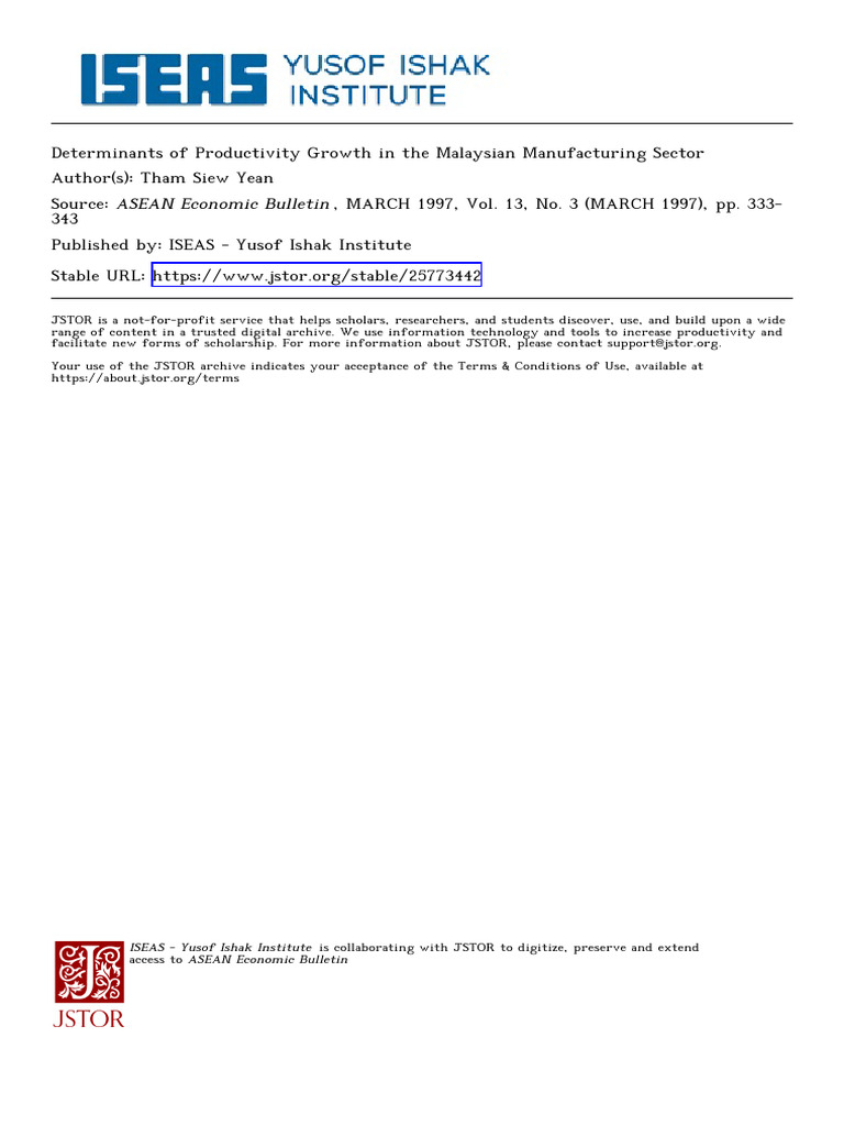 Productivity Growth in Malaysian Manufacturing | PDF | Labour Economics ...