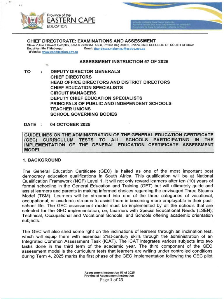 57-2025guidelines For Administration of Gec Curriculum Tests | PDF