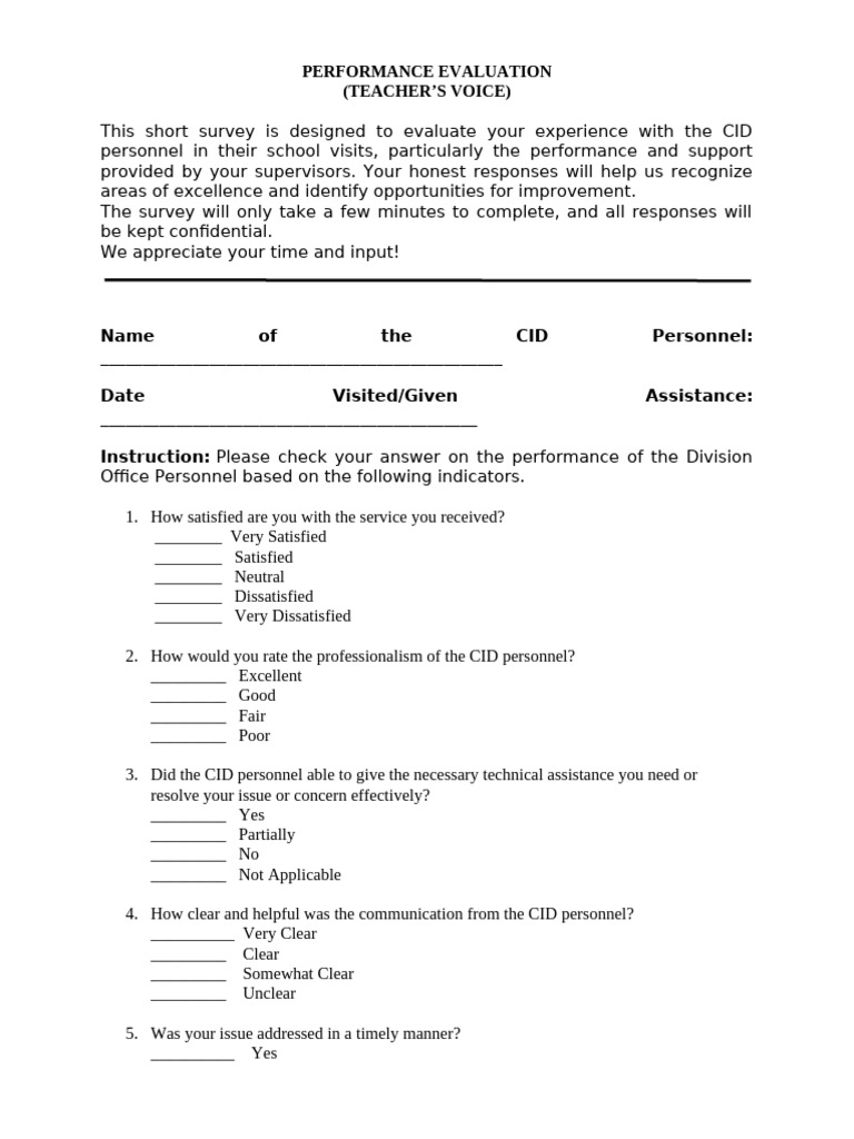 Teacher Performance Evaluation Survey | PDF | Performance Appraisal