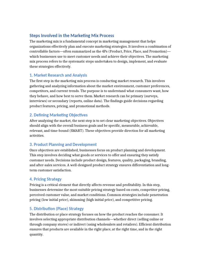 Marketing Mix Process Steps Explained | PDF | Marketing | Pricing