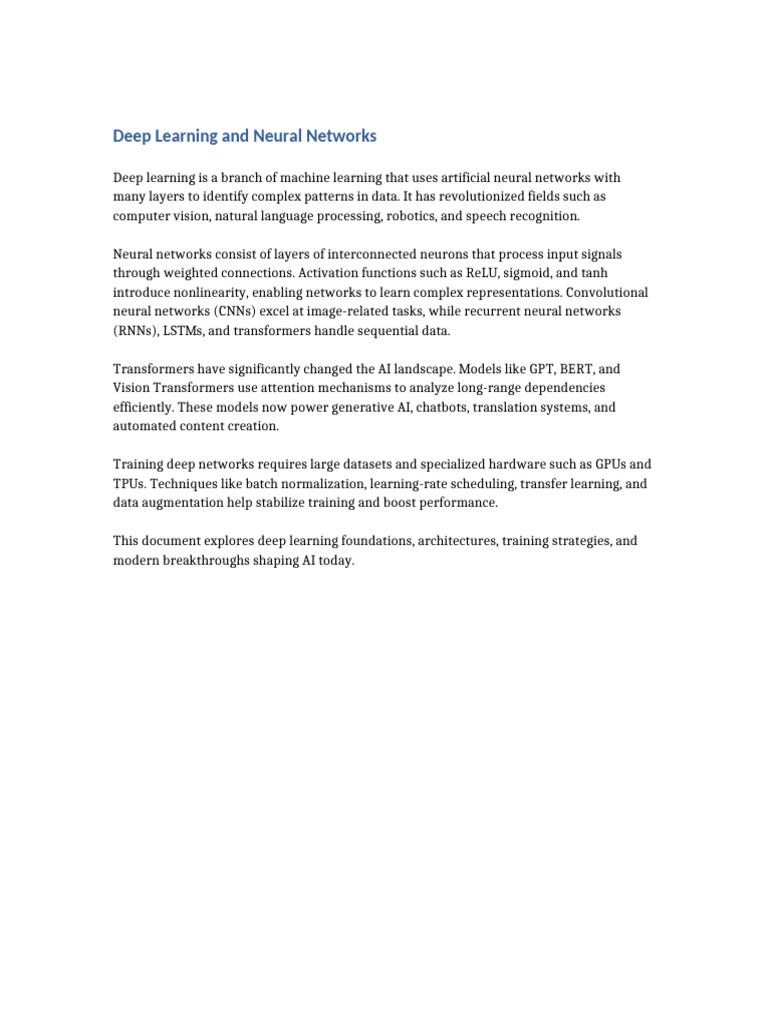 Deep Learning and Neural Networks | PDF