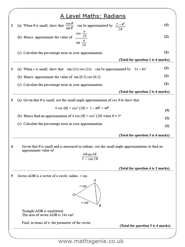 Small Angle Approximations in Radians | PDF | Circle | Angle