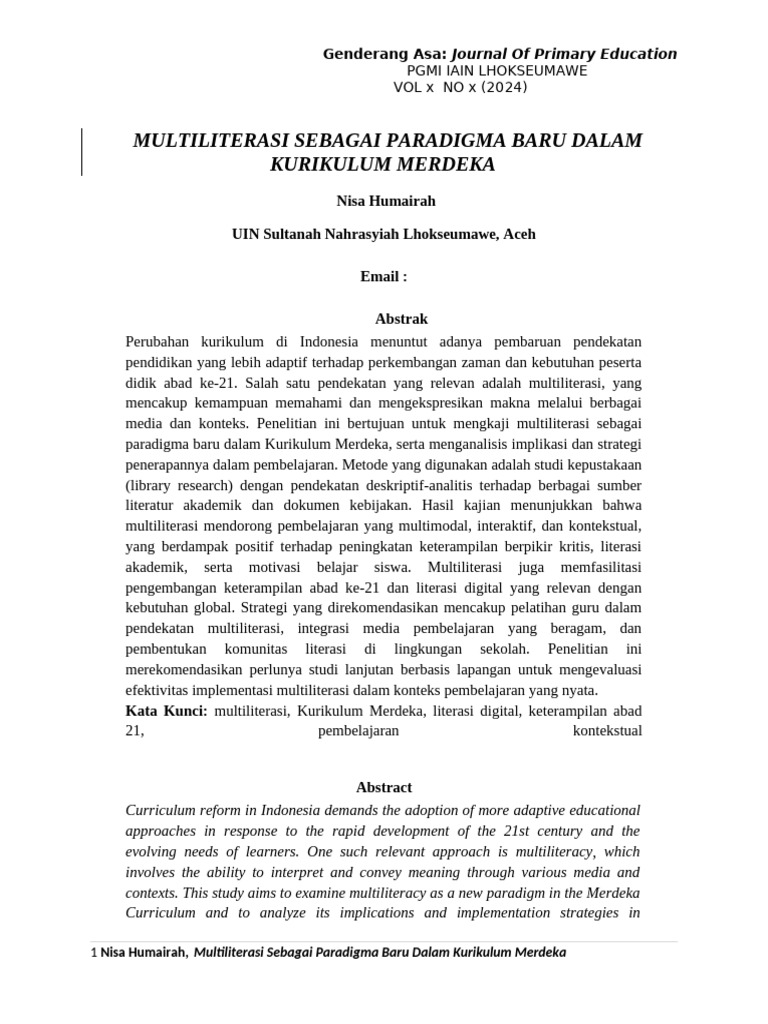 Multiliterasi dalam Kurikulum Merdeka | PDF