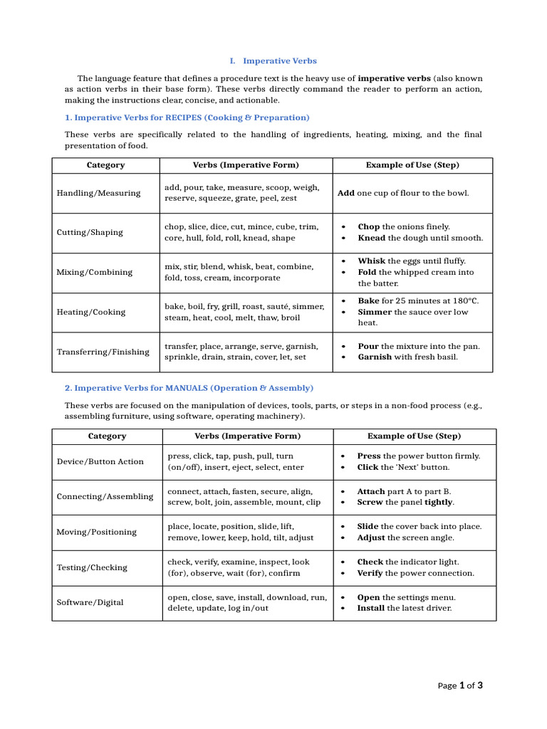 Procedure Text Language Features | PDF | Screw | Grilling
