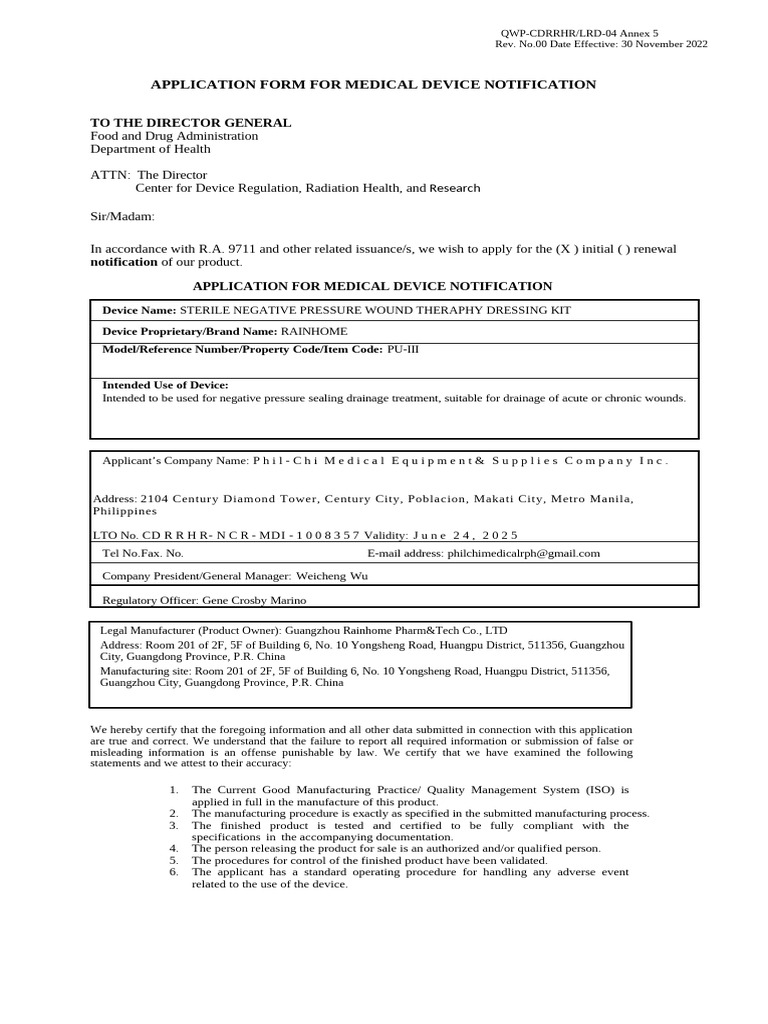 Medical Device Notification Form | PDF | Food And Drug Administration ...