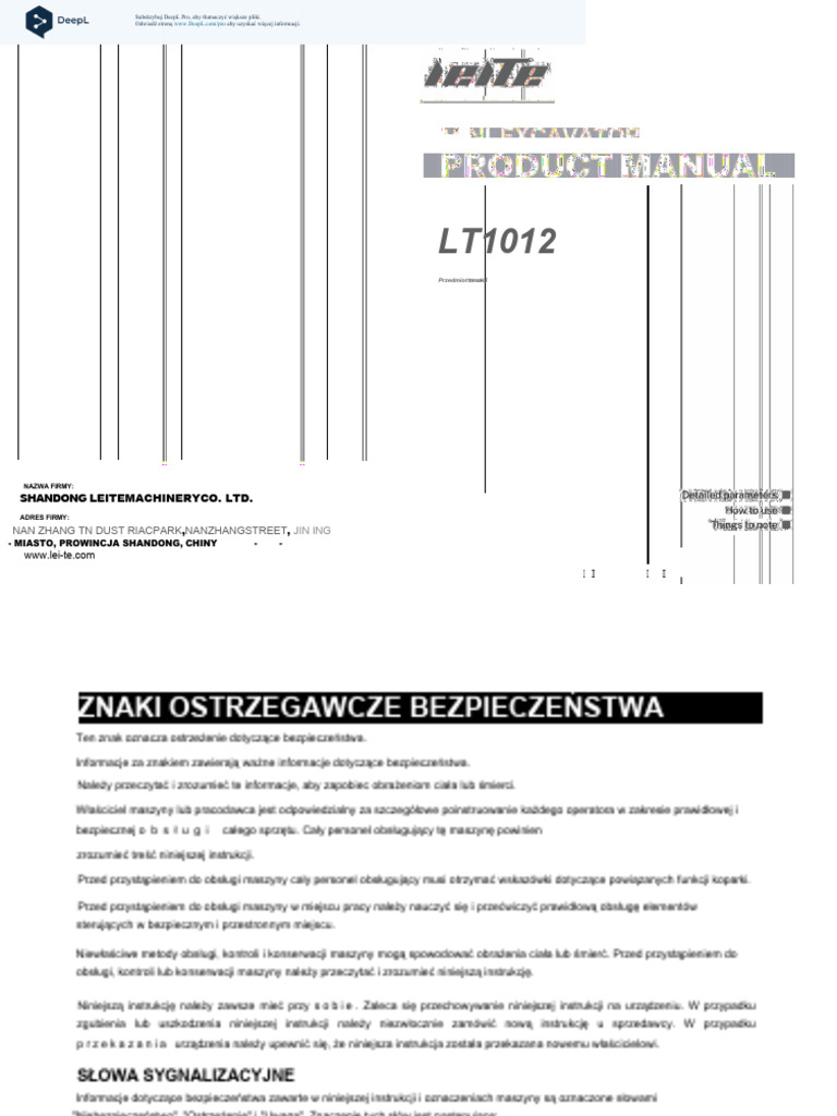 Leite Mini Koparka LT1012 Instrukcja Obslugi Manual PL | PDF