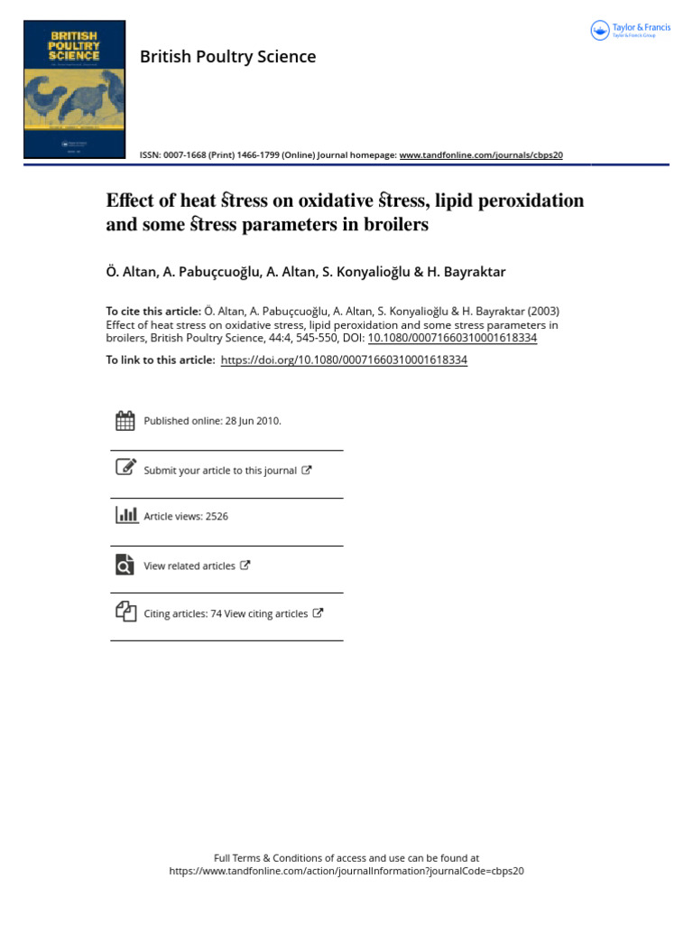 Effect of Heat Stress On Oxidative Stress Lipid Peroxidation and Some ...